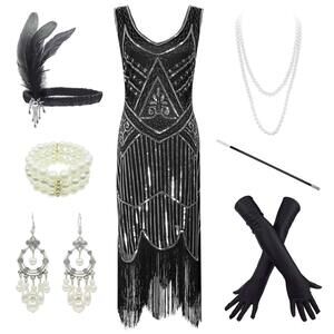 4299 1920s Sequin Mermaid Formal Long Flapper Gown Party